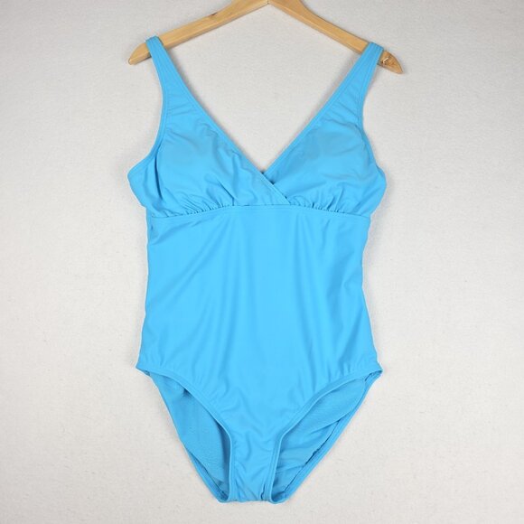 NWT‎ Lands End Women 1-Piece Swim Med. 10/12 Turquoise Blue Tummy Control UPF 50 - Picture 1 of 15